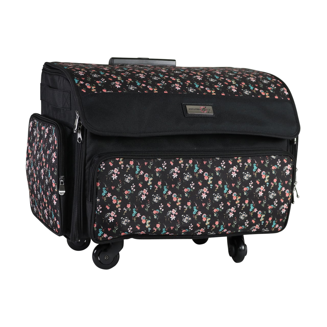 Everything Mary Black Floral 4-Wheel Collapsible Deluxe Sewing Machine Storage Case